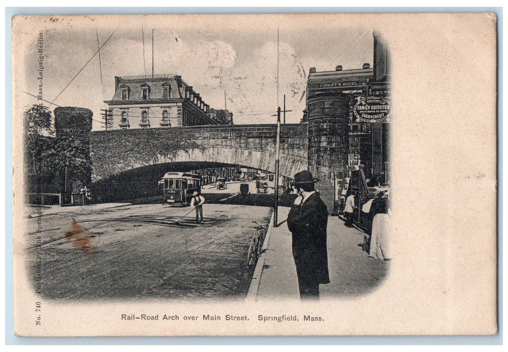 1905 Railroad Arch Over Main Street Cars Springfield Massachusetts MA Postcard