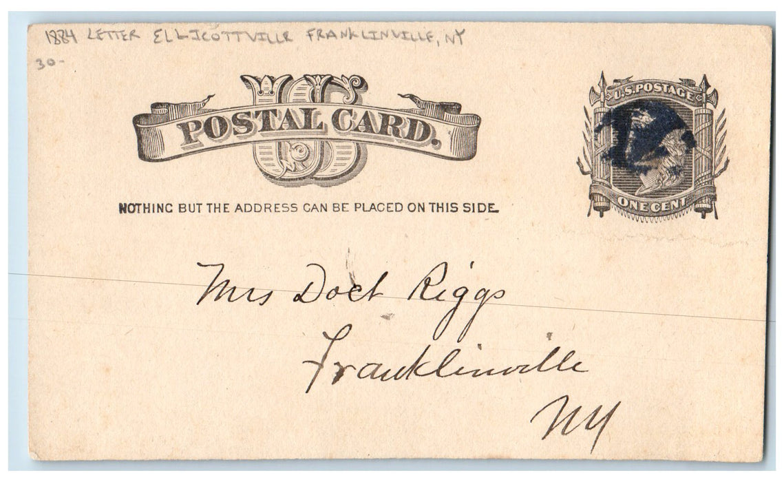 1884 Letter Ellicottville Franklinville New York NY Posted Postcard