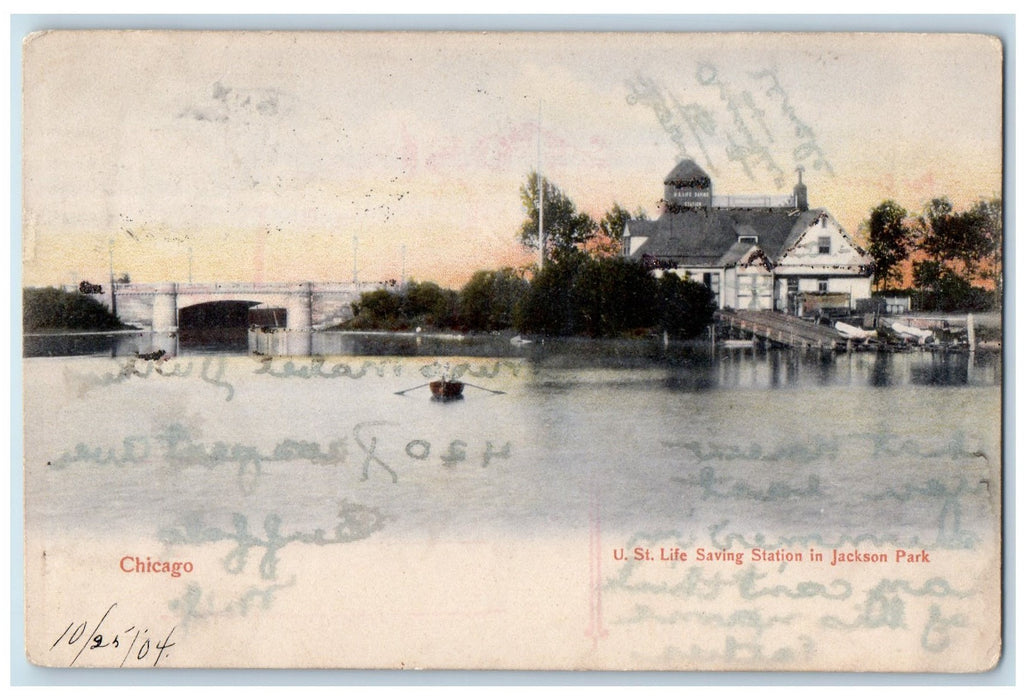 1904 U. St. life Saving Station In Jackson Park Sailboat Chicago IL Postcard