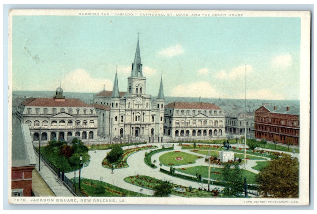 c1910's Jackson Square St. Louis Cathedral New Orleans Los Angles LA Postcard