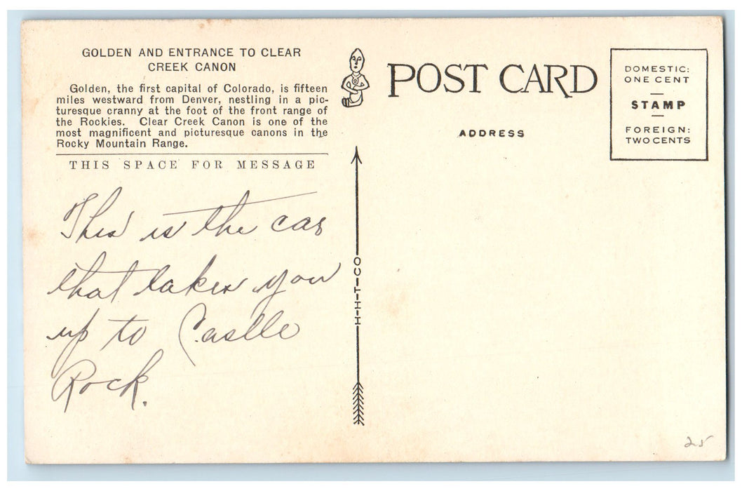 1920 Clear Creek Canon Castle Rock Mountain Inclined Railway Denver CO Postcard
