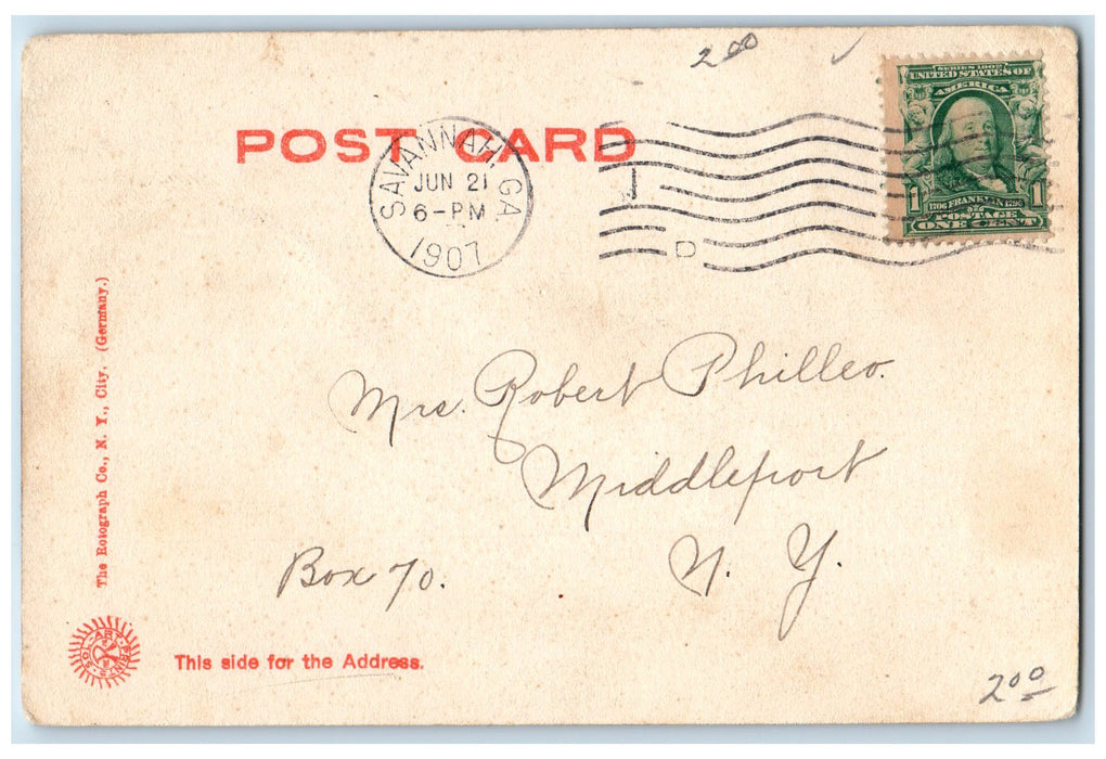 1907 Scenic View Of Forsyth Park Savannah Georgia GA Antique Rotograph Postcard