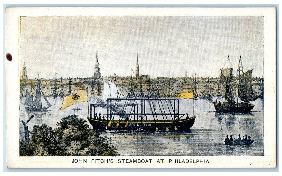 c1920's John Fitch's Steamboat At Philadelphia Hudson Fulton Unposted Postcard