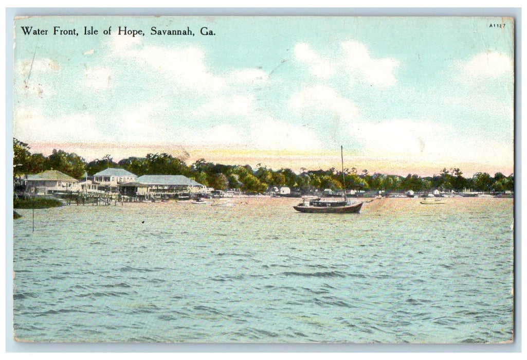 1909 Water Front Isle Of Hope Boat Sailing Savannah Atlanta Georgia GA Postcard