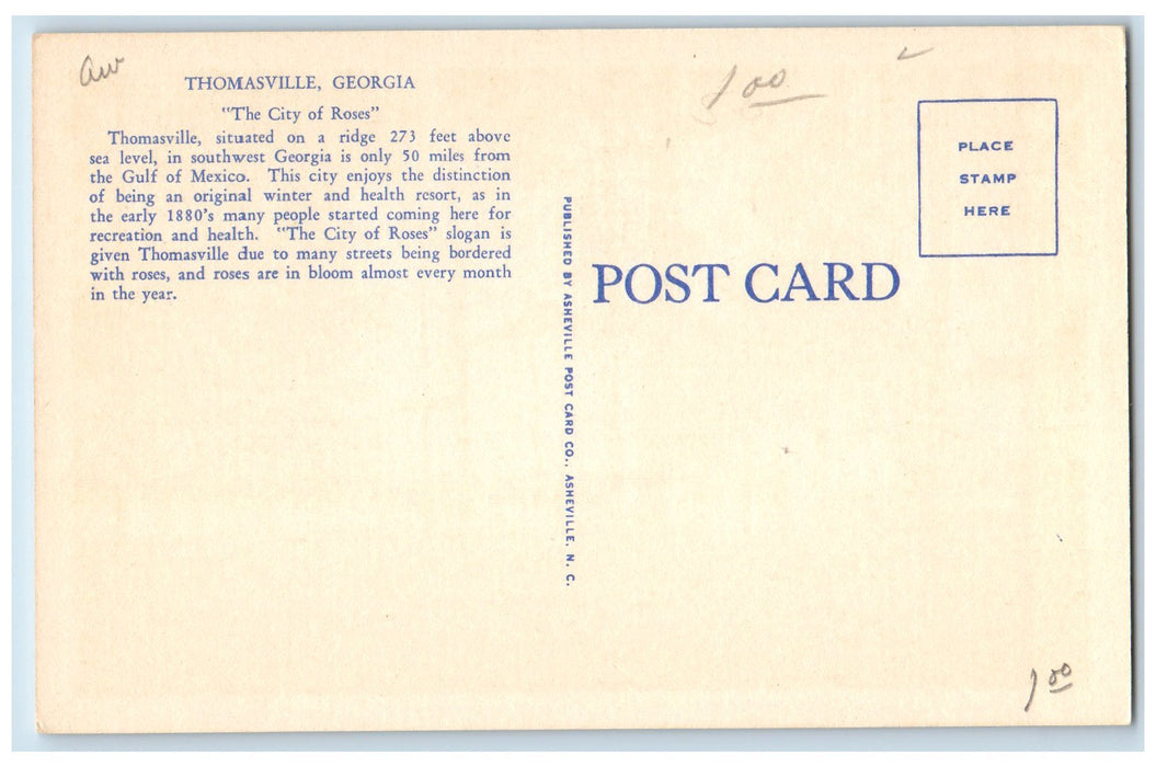 John D. Archbold Memorial Hospital Tree-lined Thomasville Georgia GA Postcard