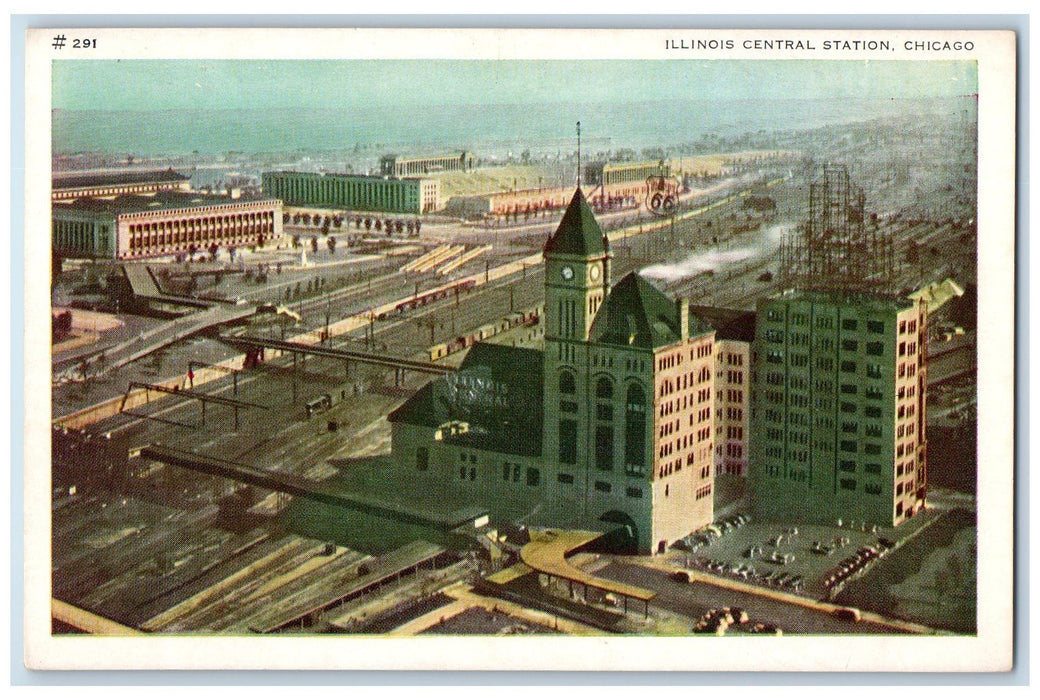 c1910's Aerial View Of Illinois Central Station Chicago Michigan MI Postcard