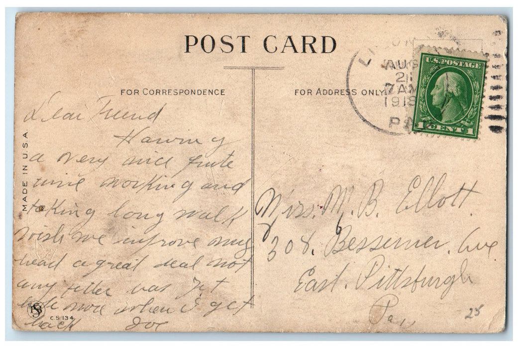 1918 Greetings Ligonier PA, I Iss Vondering Ven Vill I Again In Pennant Postcard