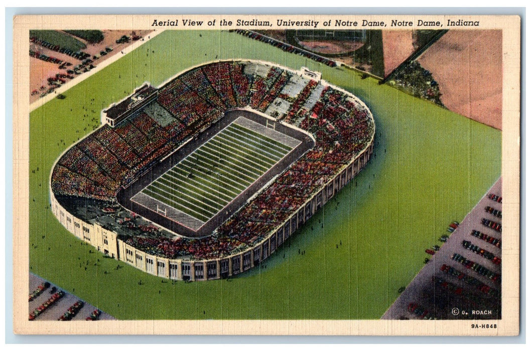 c1940's Aerial View Of The Stadium University Of Notre Dame Indiana IN Postcard