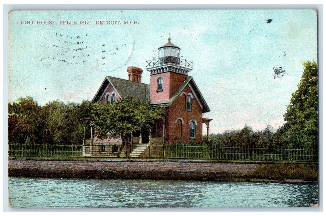 1909 View Of Light House Belle Isle Detroit Michigan MI Antique Posted Postcard