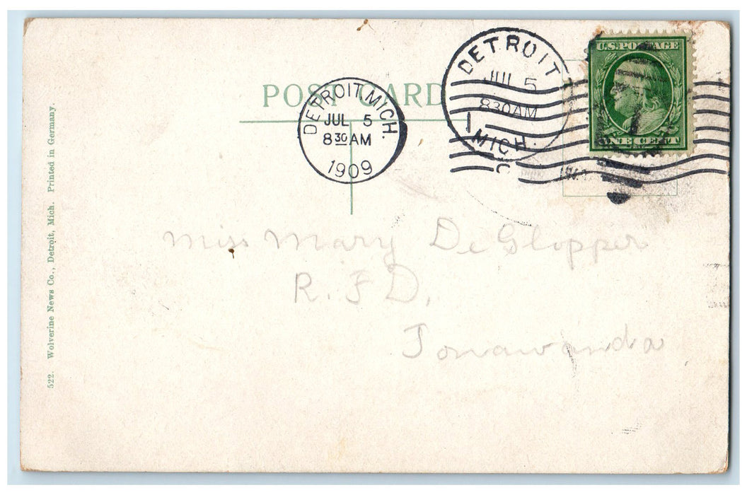 1909 View Of Light House Belle Isle Detroit Michigan MI Antique Posted Postcard