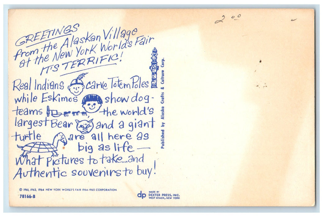 c1960's Greetings From Alaskan Village New York  World's Fair Unposted Postcard