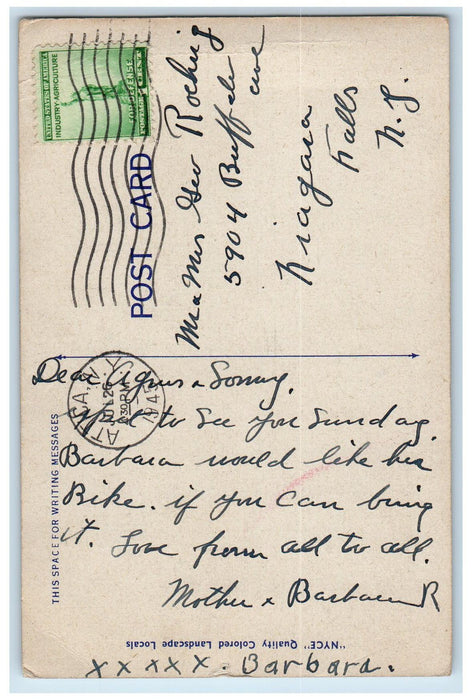 1945 Greetings From Attica New York NY, Bridge River Nature Scene Postcard