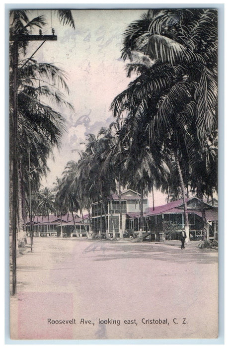 c1910's Roosevelt Avenue Looking East Cristobal C.Z. Panama Antique Postcard
