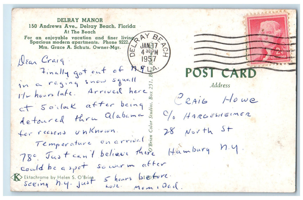 1957 Delbay Manor At The Beach Delray Beach Florida FL Apartments Postcard