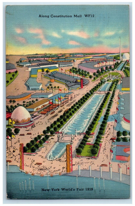 1939 Along Constitution Mall WF12 New York World's Fair Freeport NY Postcard