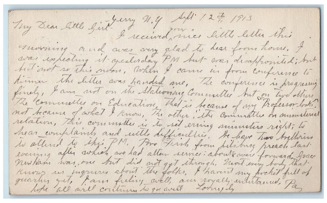 1913 Letter Greetings Gerry New York NY Niagara Falls Antique Posted Postcard