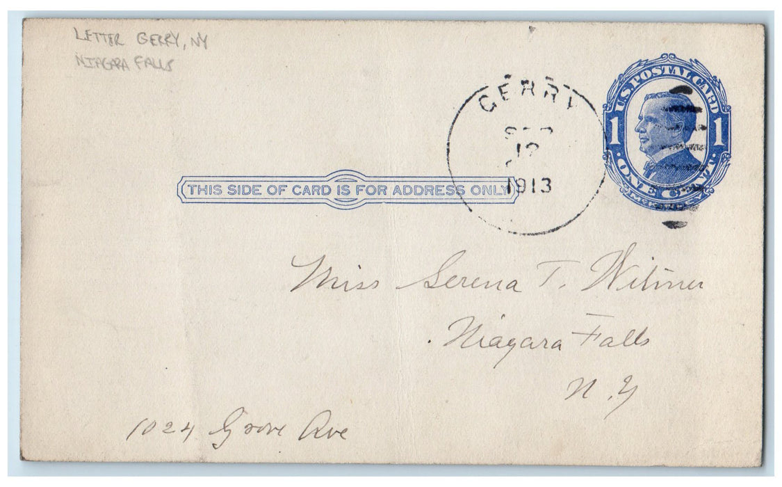 1913 Letter Greetings Gerry New York NY Niagara Falls Antique Posted Postcard