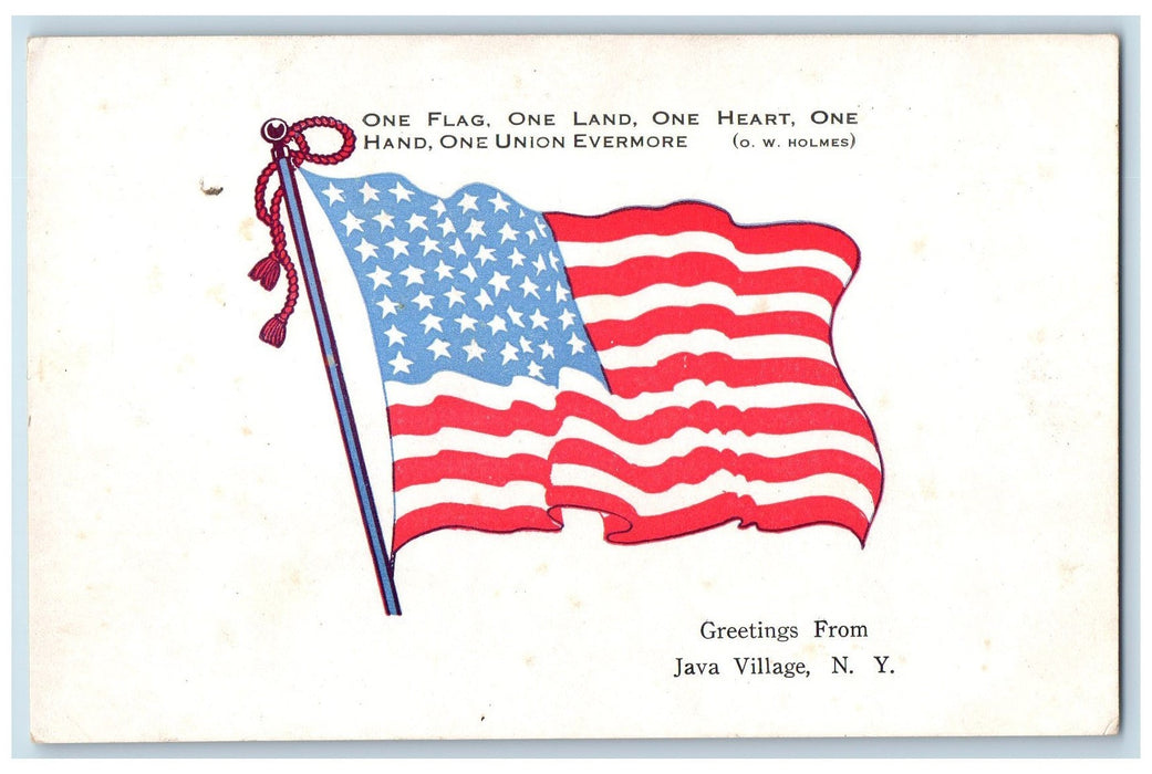 c1910 Greetings From Java Village Patriotic Flag New York NY Unposted Postcard