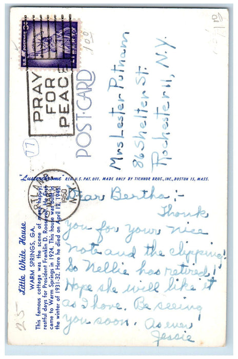 1960 Little White House Exterior Warm Springs Georgia GA Cortland NY Postcard