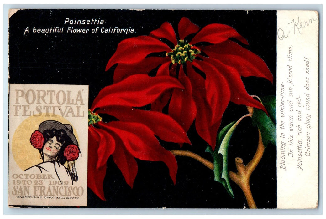 1909 Poinsettia Portola Festival Advertising California San Francisco Postcard