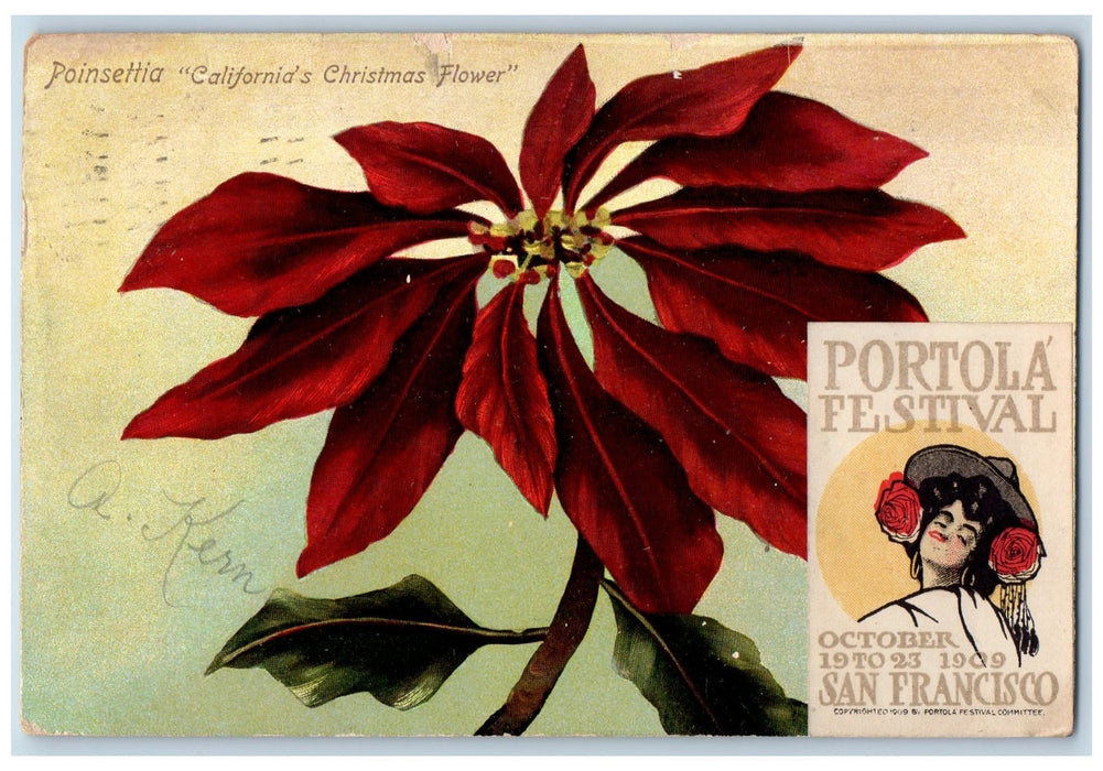 1909 Portola Festival Poinsettia California's Christmas San Francisco Postcard