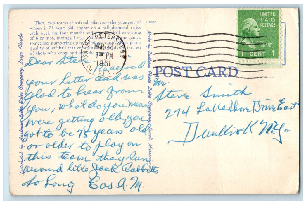 1957 St. Petersburg Kids And Kubs Softball Teams Florida FL Postcard