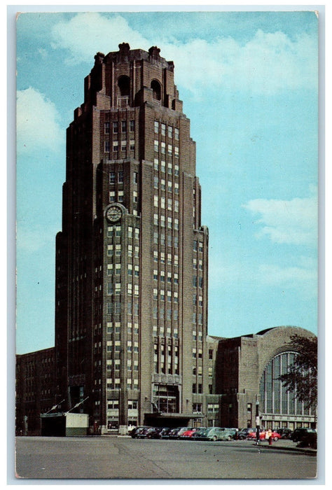 Railroad Station Building Car-lined Clock Tower Buffalo New York NY Postcard