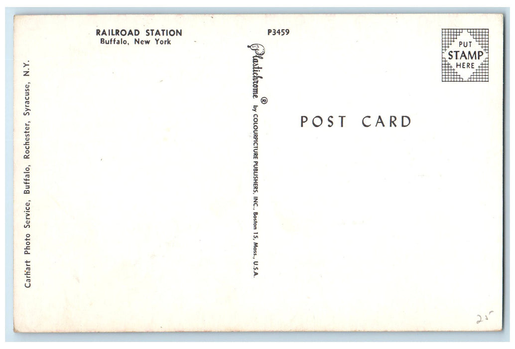 Railroad Station Building Car-lined Clock Tower Buffalo New York NY Postcard