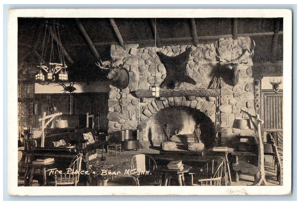 c1920's The Place Bear Mountain Inn Fire Place Interior Unposted Lodge Postcard