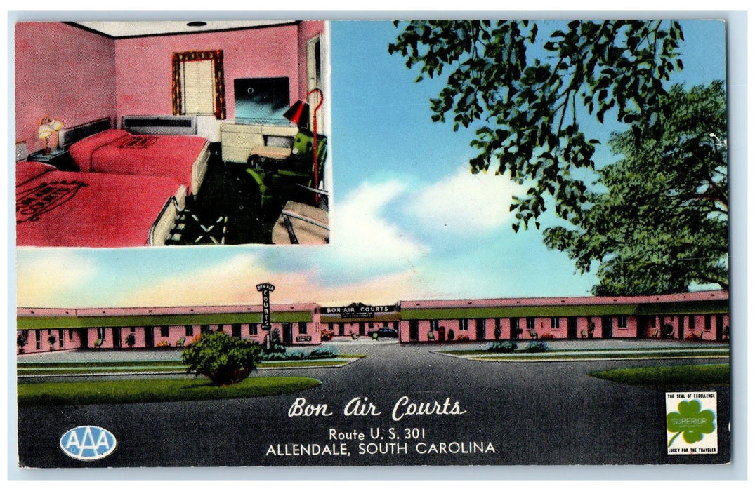 c1940's Bon Air Hotel Roadside Allendale South Carolina SC Unposted Postcard