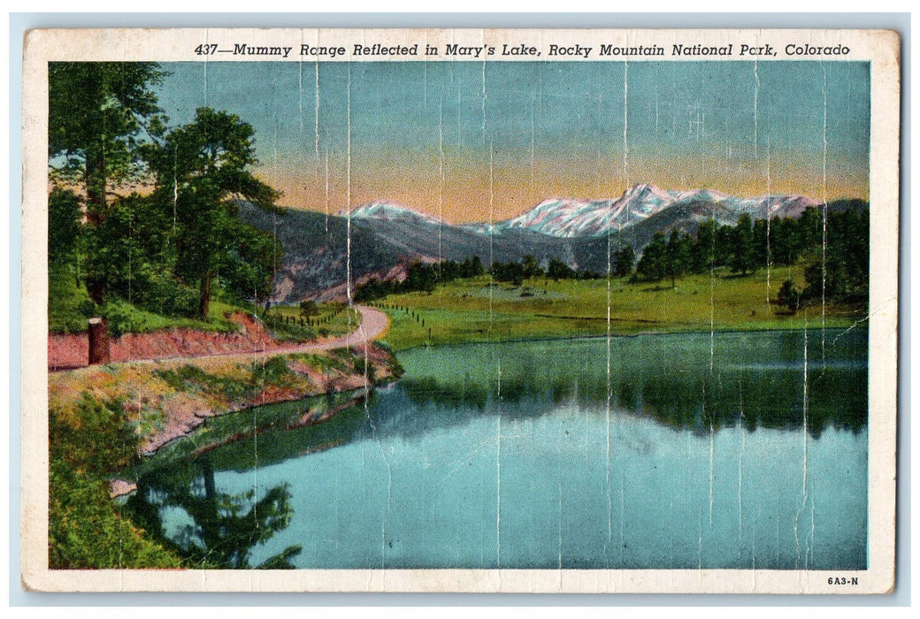 1947 Mummy Range Reflected In Mary's Lake Rocky Mountain National Park Postcard