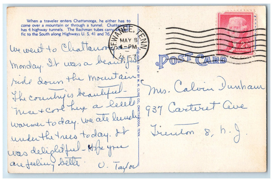 1957 The Bachman Twin Tunnels Entering Chattanooga Tennessee TE Posted Postcard