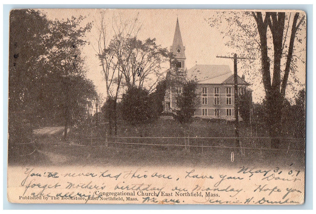 1907 Congregational Church East Northfield Massachusetts MA Posted Tree Postcard
