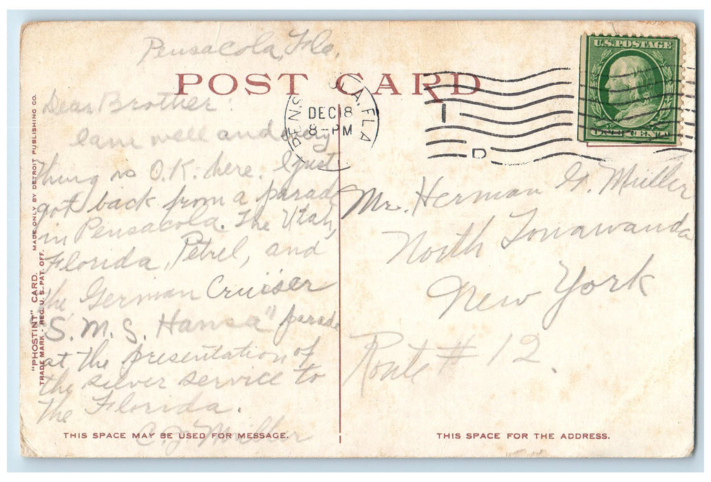 c1910's Central Avenue U.S Navy Yard Pensacola Florida FL Phostint Postcard