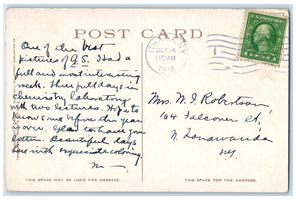 1912 Goldwin-smith Hall Cornell University Ithaca New York NY Phostint Postcard