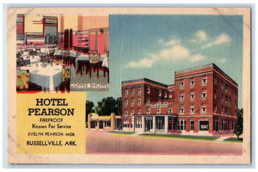 Hotel Pearson Fireproof Coffee Shoppe Russellville Arkansas AR Dualview Postcard