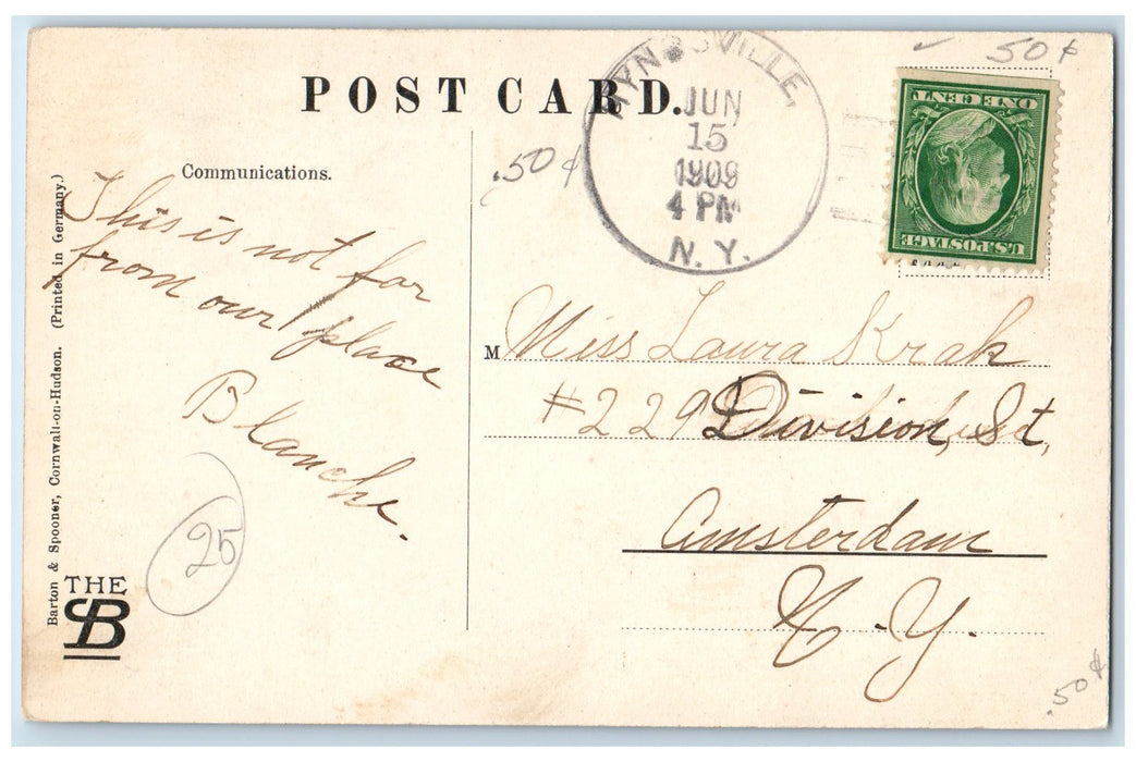 1909 Scenic View Of Ravine Water Falls Sharon Springs New York NY Postcard