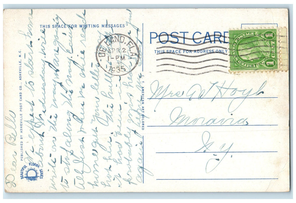 1935 Wisconsin Avenue Street Scene De Land Florida FL Posted Vintage Postcard