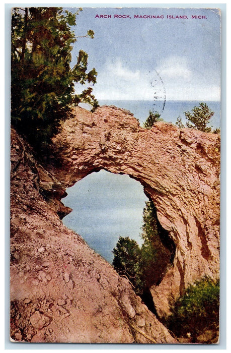 1913 Arch Rock Mackinac Island Rocks Scene Michigan MI Posted Vintage Postcard