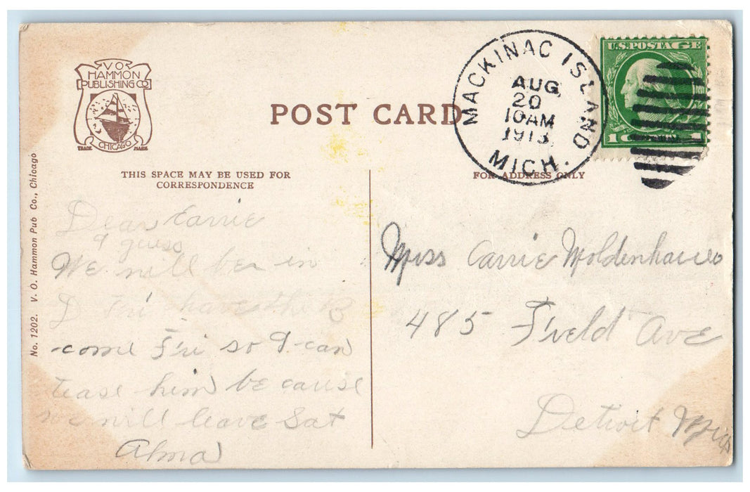 1913 Arch Rock Mackinac Island Rocks Scene Michigan MI Posted Vintage Postcard