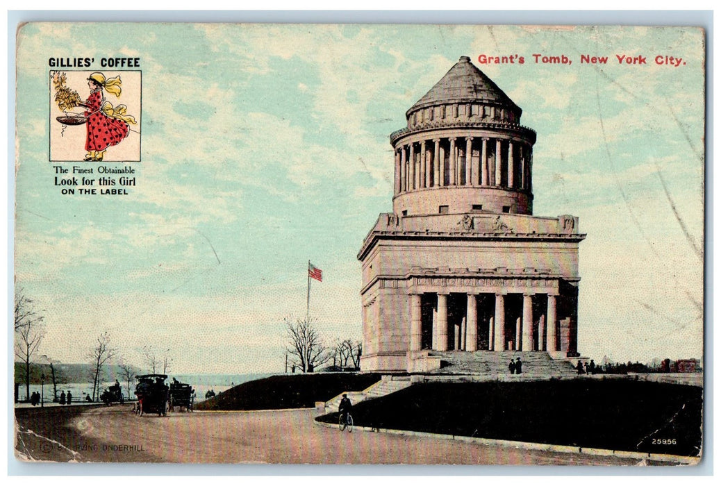 1918 View OF Grant's Tomb New York City NY Antique Advertising Coffee Postcard