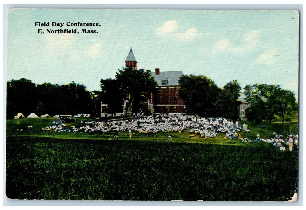 c1940s Field Day Conference E. Northfield Massachusetts MA Posted Trees Postcard