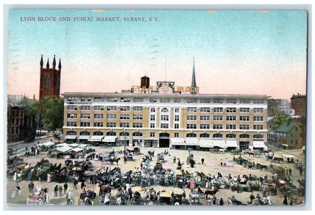 1910 Lyon Block And Public Market Panoramic View Albany New York NY Postcard