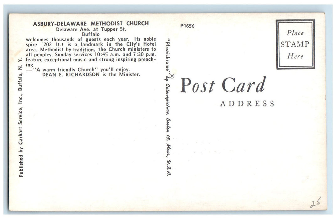 c1950's Asbury Delaware Methodist Church Landmark Tupper St. Buffalo NY Postcard