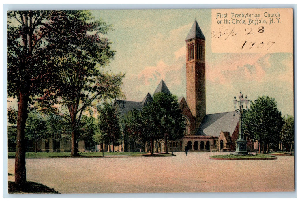1907 First Presbyterian Church Circle Front View Buffalo New York NY Postcard