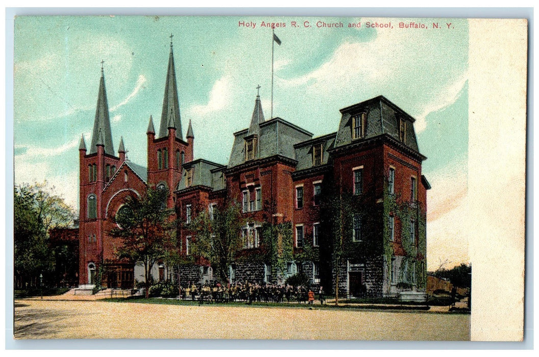 c1905 Holy Angels R C Roman Catholic Church School Students Buffalo NY Postcard
