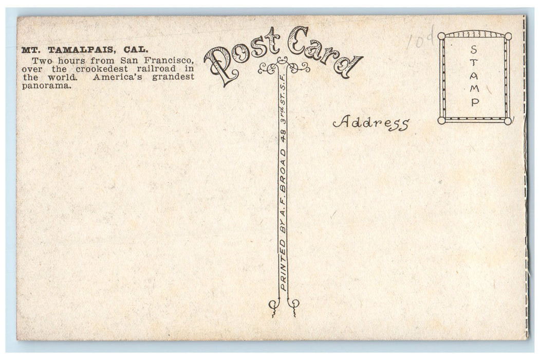c1910's Mount Tamalpais Crookedest Railroad Rock Formation California Postcard