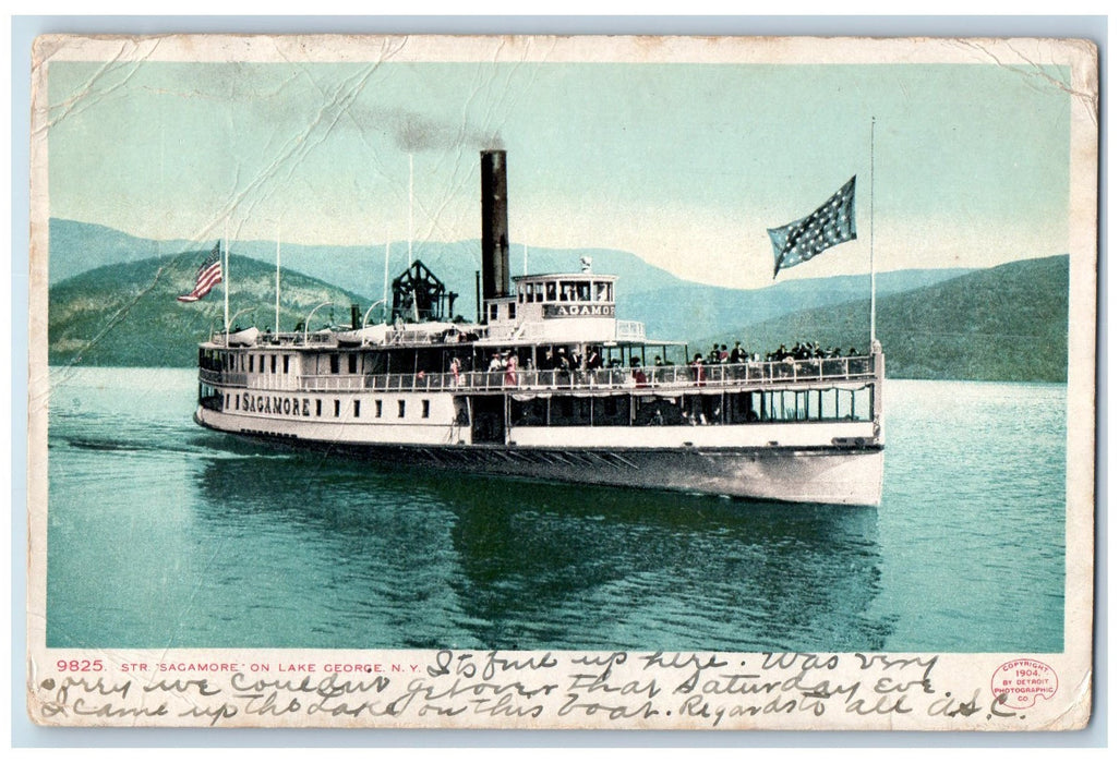 1906 Steamer Ship STR Sagamore On Lake George Silver Bay New York NY Postcard