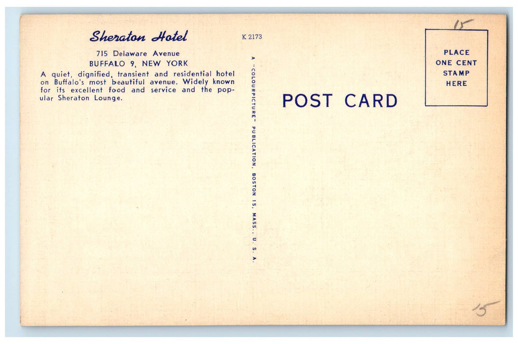 c1940 Sheraton Hotel Transient Residential Delaware Buffalo New York NY Postcard