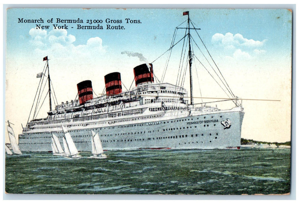 Monarch Of Bermuda Steamer Ship S.S New York Hamilton Bermuda Route Postcard
